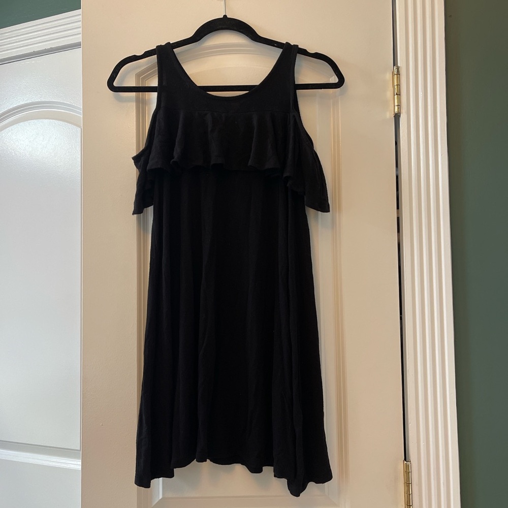 Black Slip on dress with off the shoulder sleeves